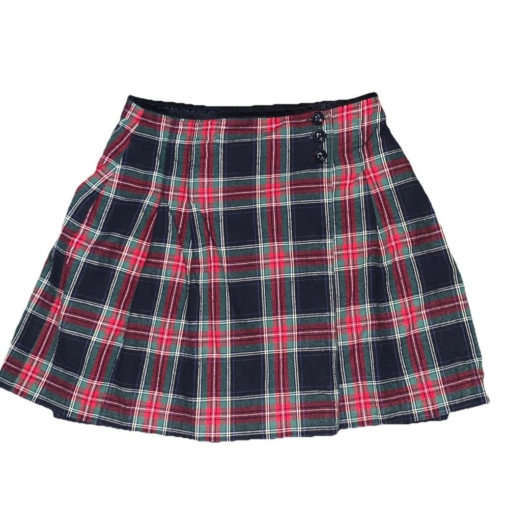 Y2K Oshkosh B'Gosh Girls 12 pleated plaid mini Skirt Red Black wrap around Lined